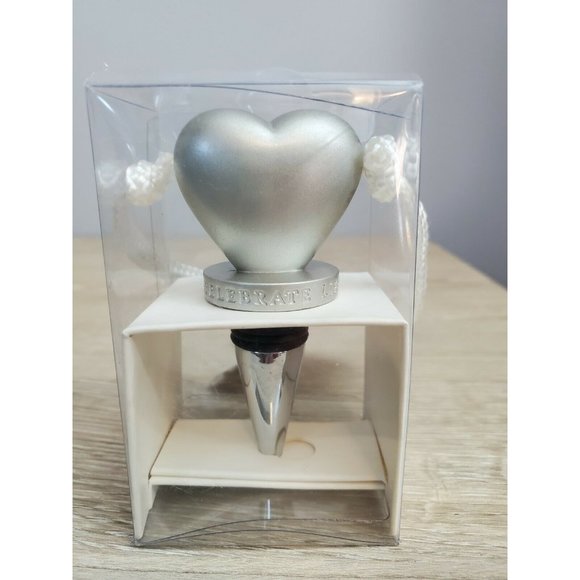 Hallmark Celebrate Love Celebrate Life Heart Wine BottleStopper Silvertone Metal - Picture 1 of 6